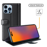 For iPhone 14 Pro Max Case Genuine Split Leather Phone Cover with Wallet Stand