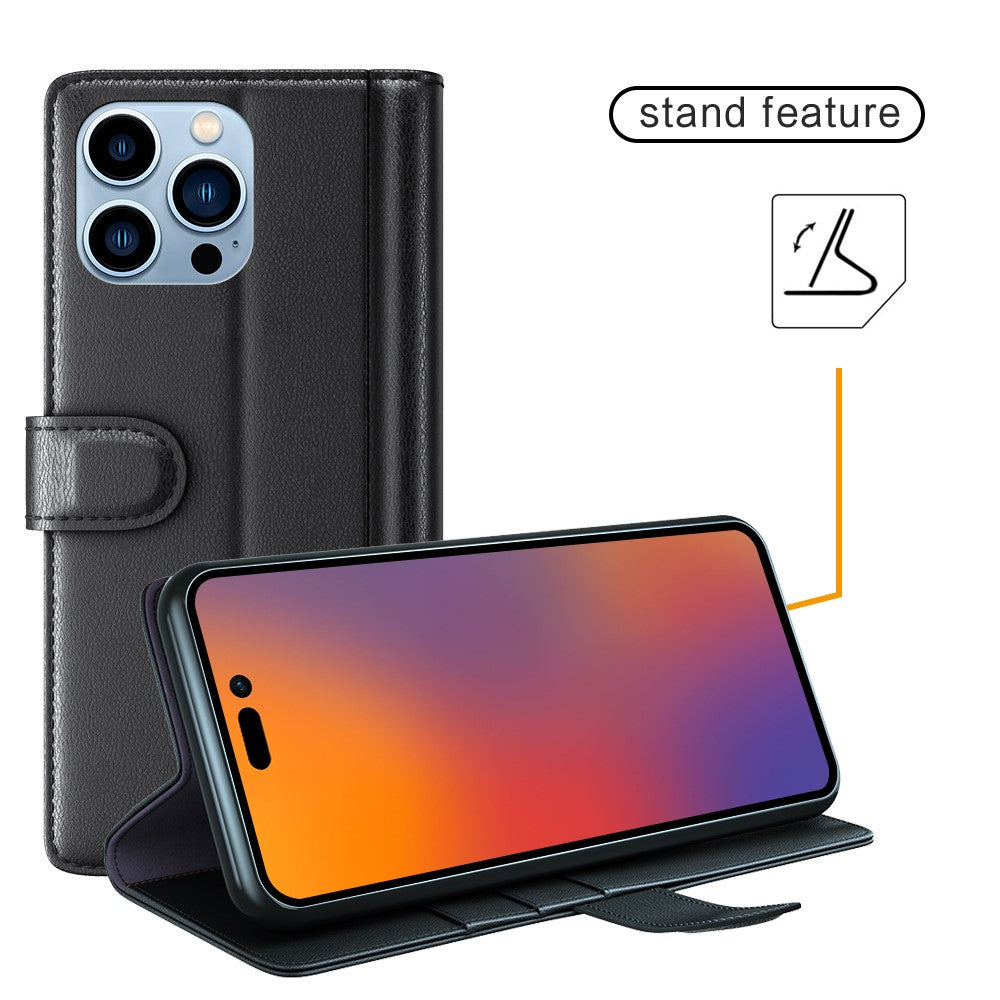 For iPhone 14 Pro Max Case Genuine Split Leather Phone Cover with Wallet Stand