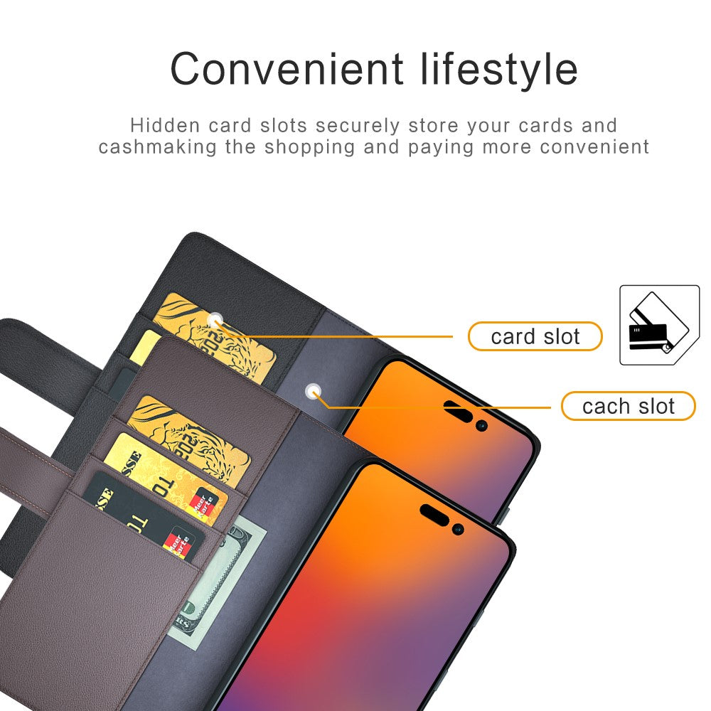 For iPhone 14 Pro Max Case Genuine Split Leather Phone Cover with Wallet Stand