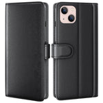 For iPhone 14 Plus Case Genuine Split Leather Phone Cover with Wallet Stand