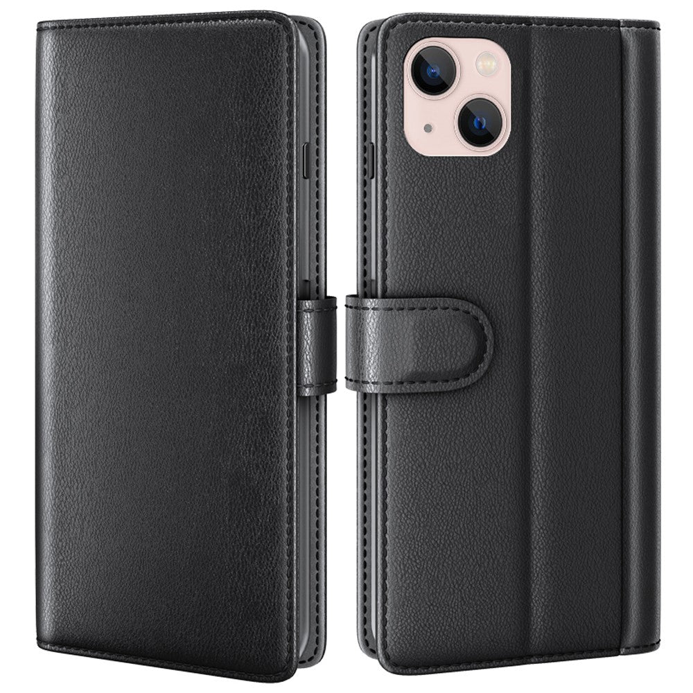 For iPhone 14 Plus Case Genuine Split Leather Phone Cover with Wallet Stand