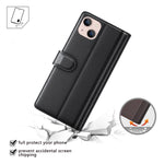 For iPhone 14 Plus Case Genuine Split Leather Phone Cover with Wallet Stand