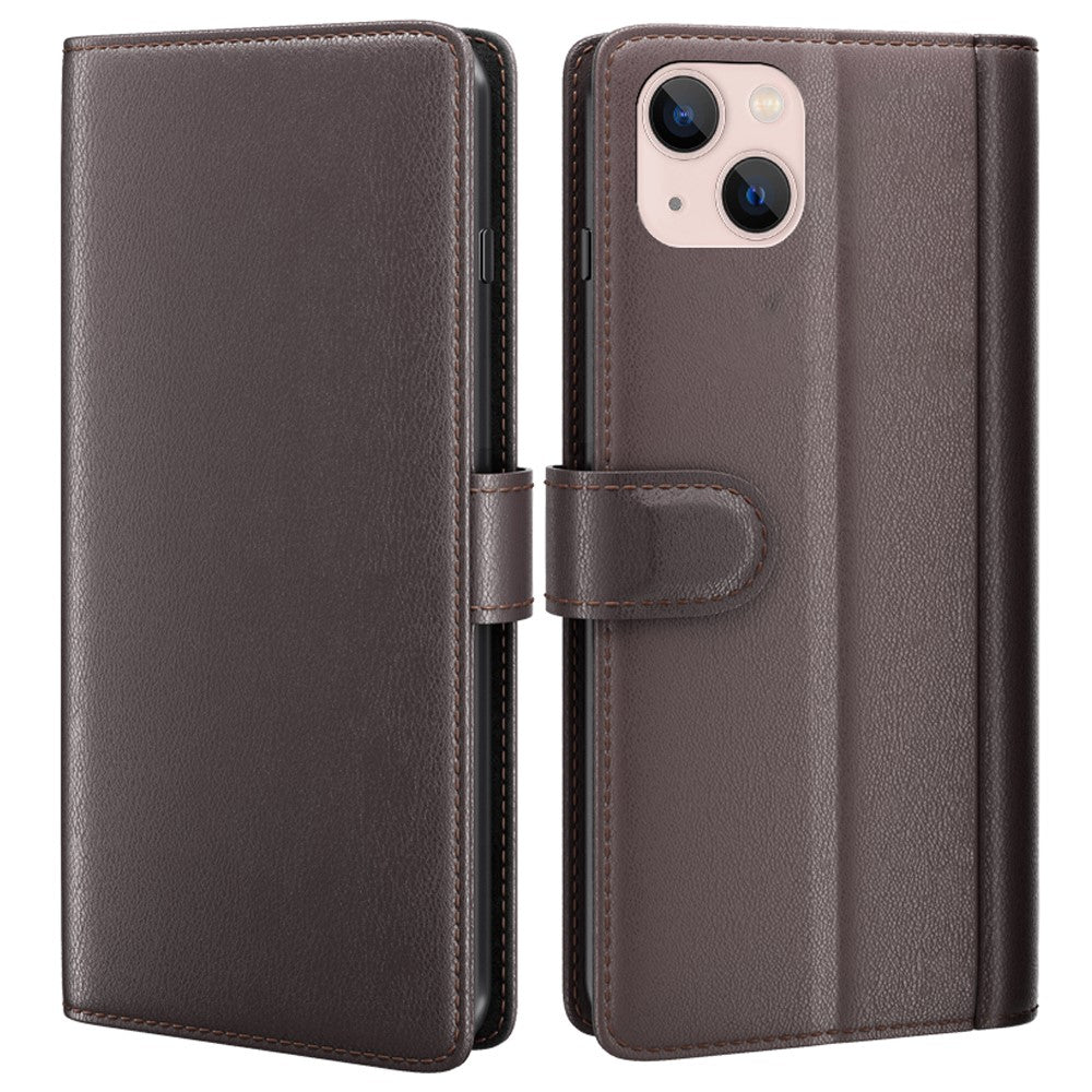Til iPhone 14 Cover Ægte Splitlæder Telefoncover med Pungstativ