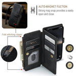 CASEME C30 Series Multiple Card Slots Case for iPhone 14 6.1 inch, Zipper Pocket Wallet PU Leather Stand Phone Cover with Strap