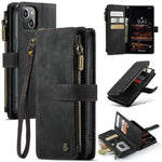 For iPhone 14 Plus Phone Cases with Strap CASEME C30 Zipper Multiple Card Holder PU Leather Cover