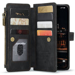 For iPhone 14 Plus Phone Cases with Strap CASEME C30 Zipper Multiple Card Holder PU Leather Cover