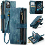 For iPhone 14 Plus Phone Cases with Strap CASEME C30 Zipper Multiple Card Holder PU Leather Cover