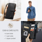 For iPhone 14 Pro Max Phone Cases with Strap CASEME C30 Zipper Multiple Card Holder PU Leather Cover