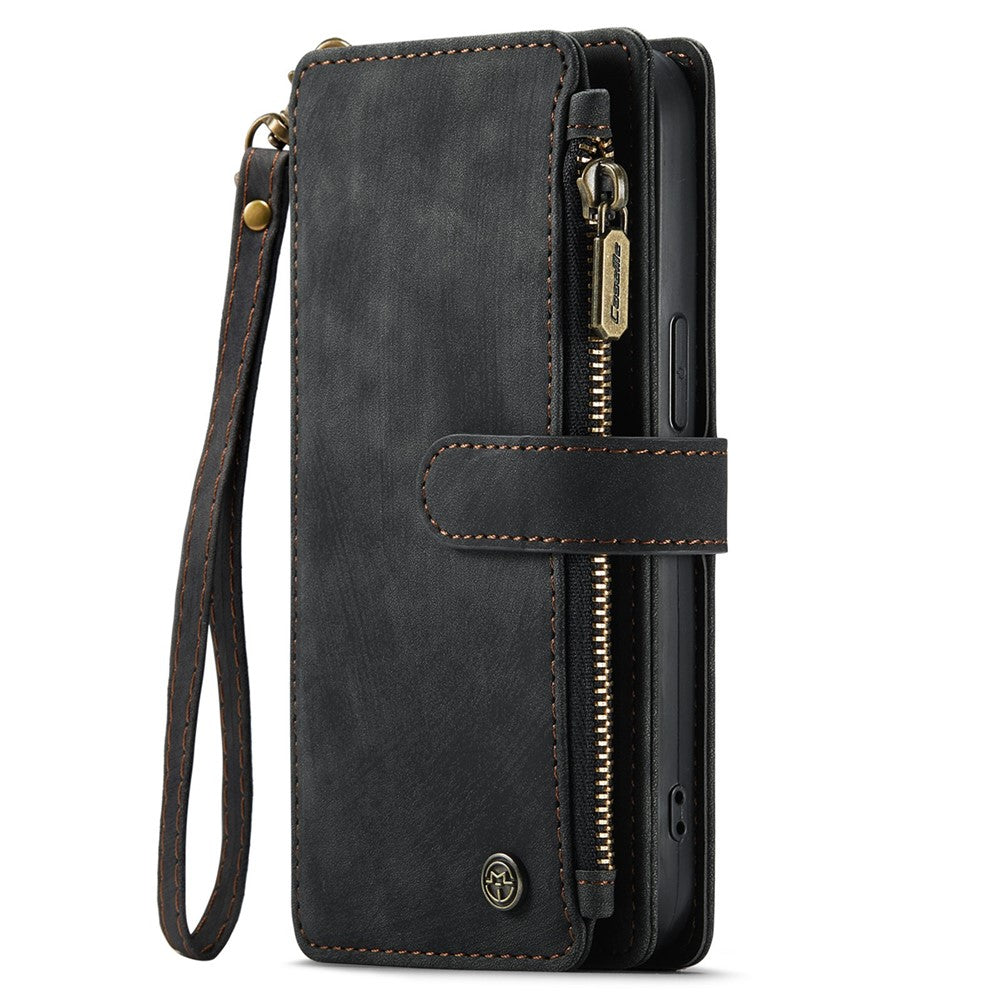 For iPhone 14 Pro Max Phone Cases with Strap CASEME C30 Zipper Multiple Card Holder PU Leather Cover
