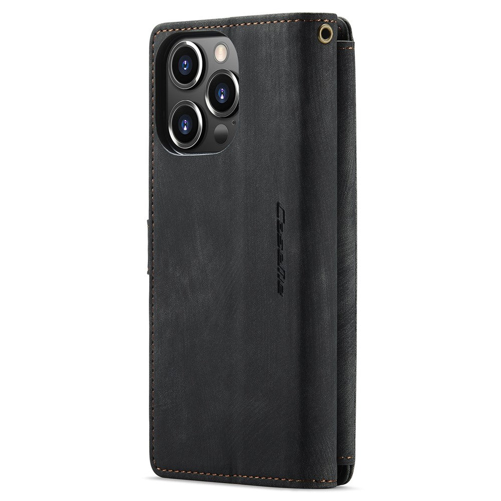 For iPhone 14 Pro Max Phone Cases with Strap CASEME C30 Zipper Multiple Card Holder PU Leather Cover