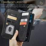 For iPhone 14 Pro Max Phone Cases with Strap CASEME C30 Zipper Multiple Card Holder PU Leather Cover