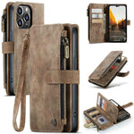 For iPhone 14 Pro Max Phone Cases with Strap CASEME C30 Zipper Multiple Card Holder PU Leather Cover