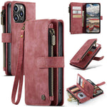 For iPhone 14 Pro Max Phone Cases with Strap CASEME C30 Zipper Multiple Card Holder PU Leather Cover
