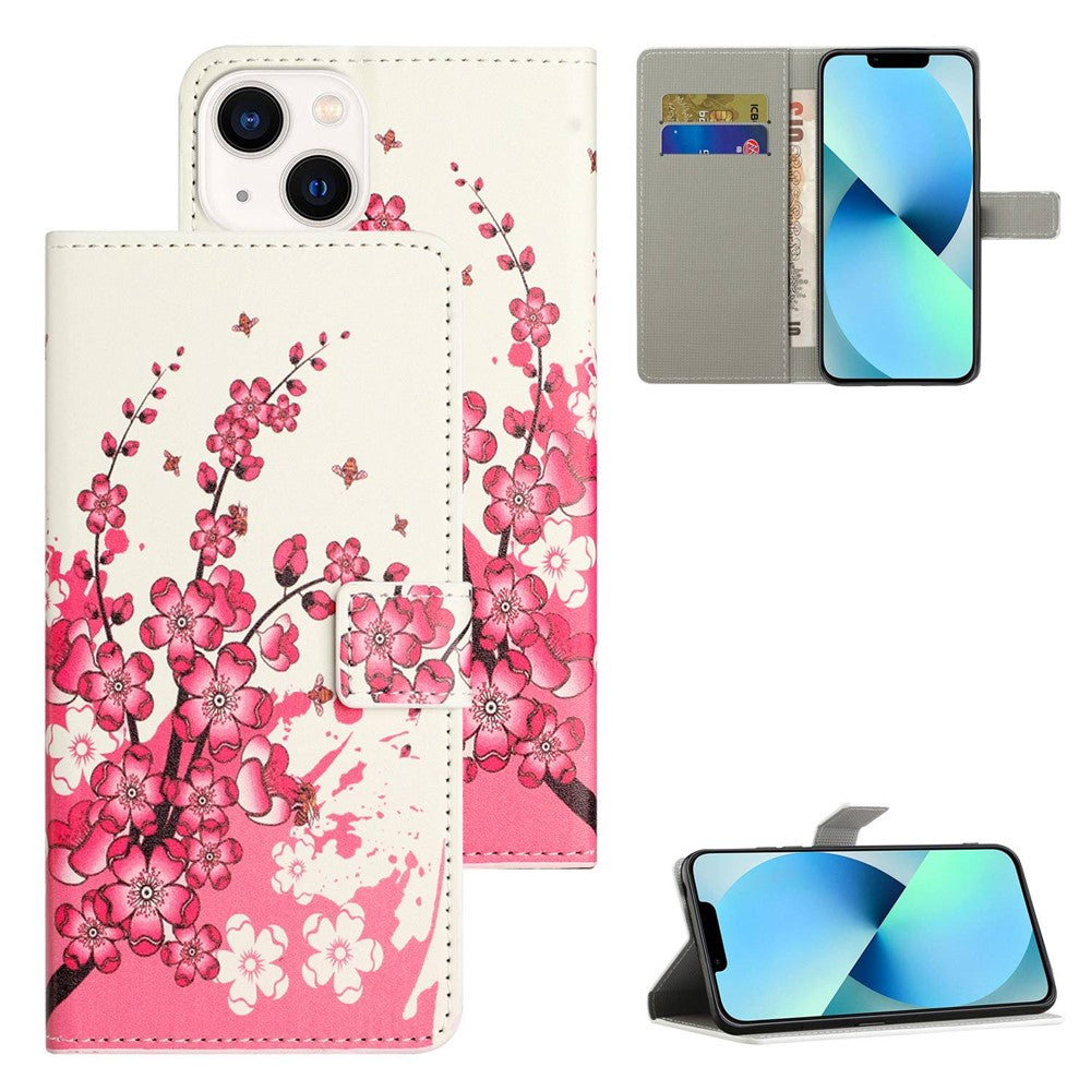 For iPhone 14 6.1 inch Wallet Stand Book Style Magnetic Clasp PU Leather Case Pattern Printing Phone Cover