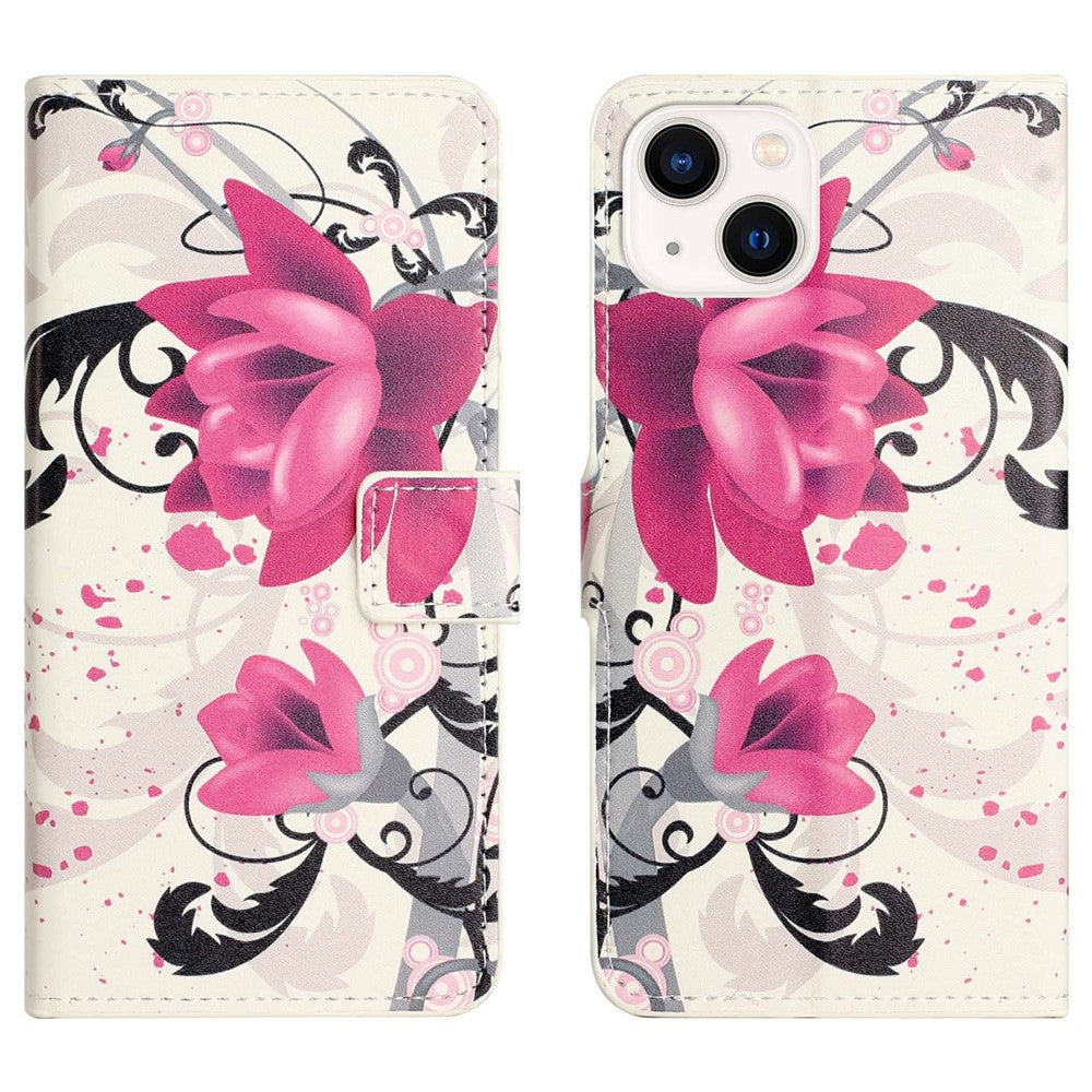 For iPhone 14 6.1 inch Wallet Stand Book Style Magnetic Clasp PU Leather Case Pattern Printing Phone Cover