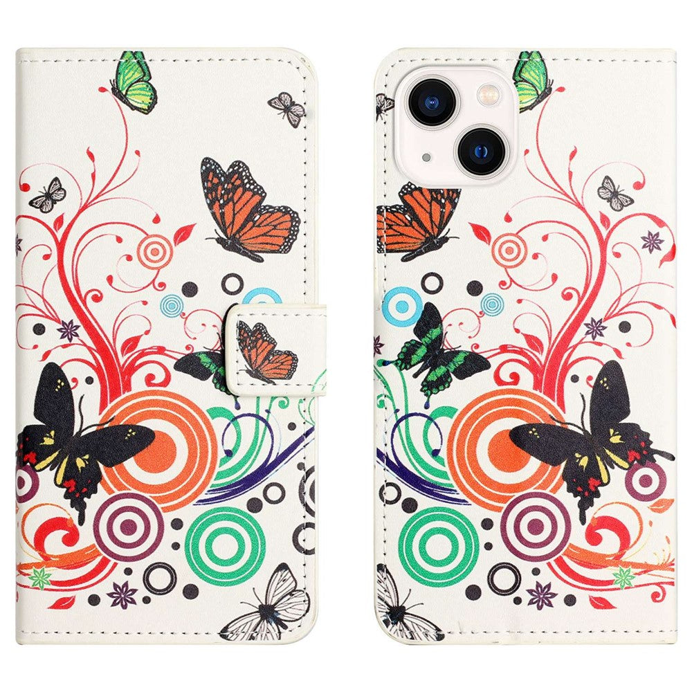 For iPhone 14 6.1 inch Wallet Stand Book Style Magnetic Clasp PU Leather Case Pattern Printing Phone Cover