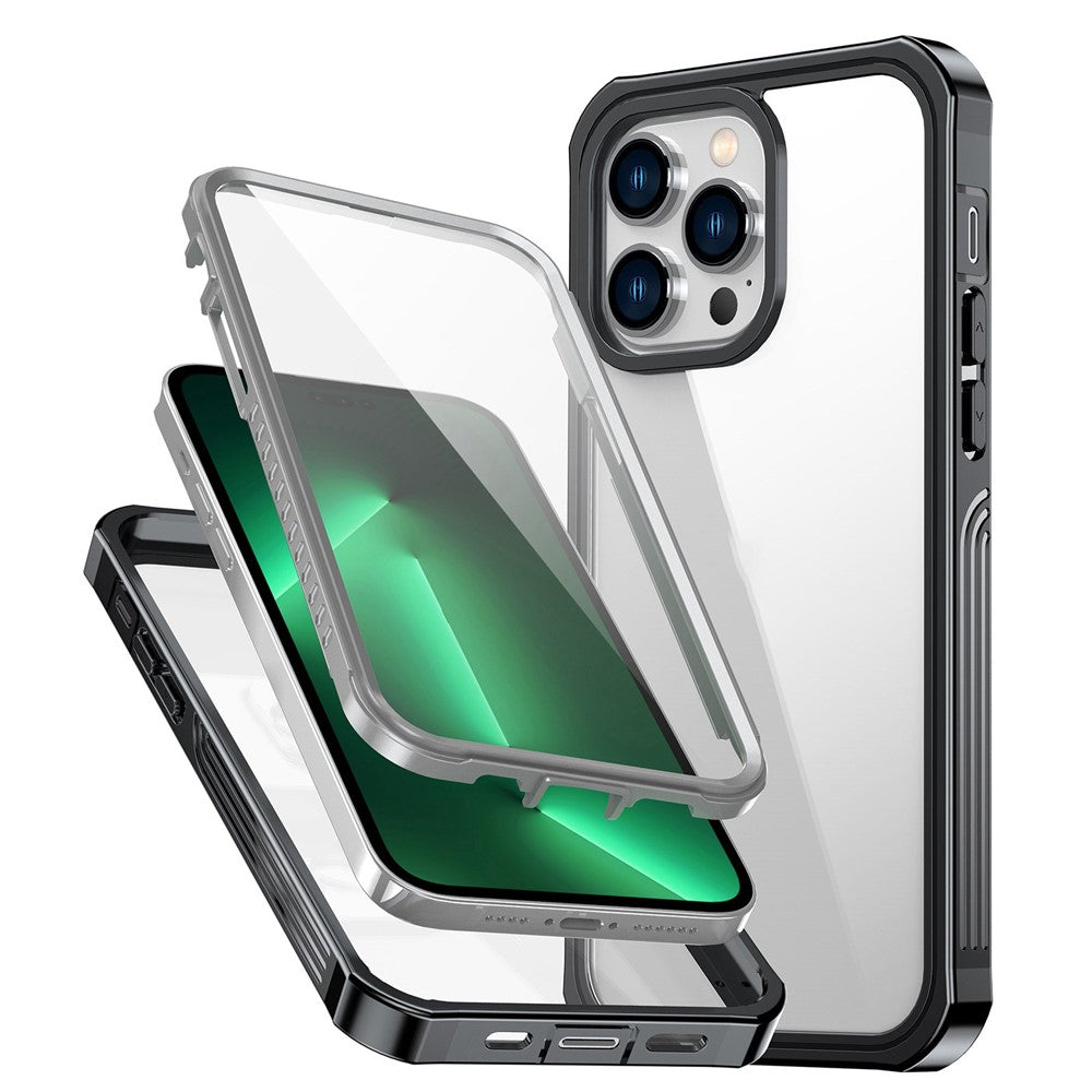 Til iPhone 14 Pro 6,1 tommer Stødsikkert cover Fuld dækning Hård PC + Blød TPU Hybrid Cover med Hærdet Glas Skærmbeskytter