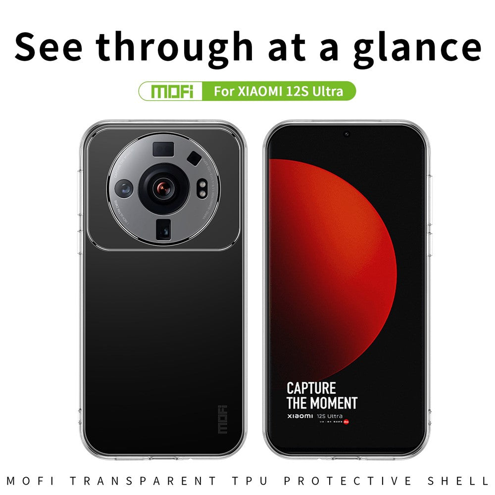 MOFI För Xiaomi 12S Ultra 5G Ultra Slim Anti-fall Flexibelt TPU mobilskal Fallsäkert Transparent Mobilmobil Baksida