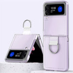 Til Samsung Galaxy Z Flip4 5G Transparent Metal Ringholder Design Hard PC+PVC Telefonetui Cover Foldbar Skal