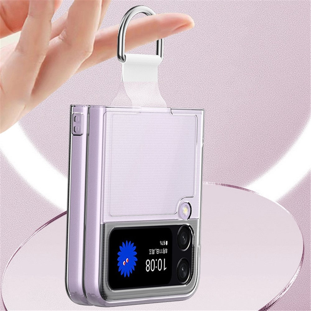 Til Samsung Galaxy Z Flip4 5G Transparent Metal Ringholder Design Hard PC+PVC Telefonetui Cover Foldbar Skal