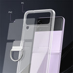 Til Samsung Galaxy Z Flip4 5G Transparent Metal Ringholder Design Hard PC+PVC Telefonetui Cover Foldbar Skal