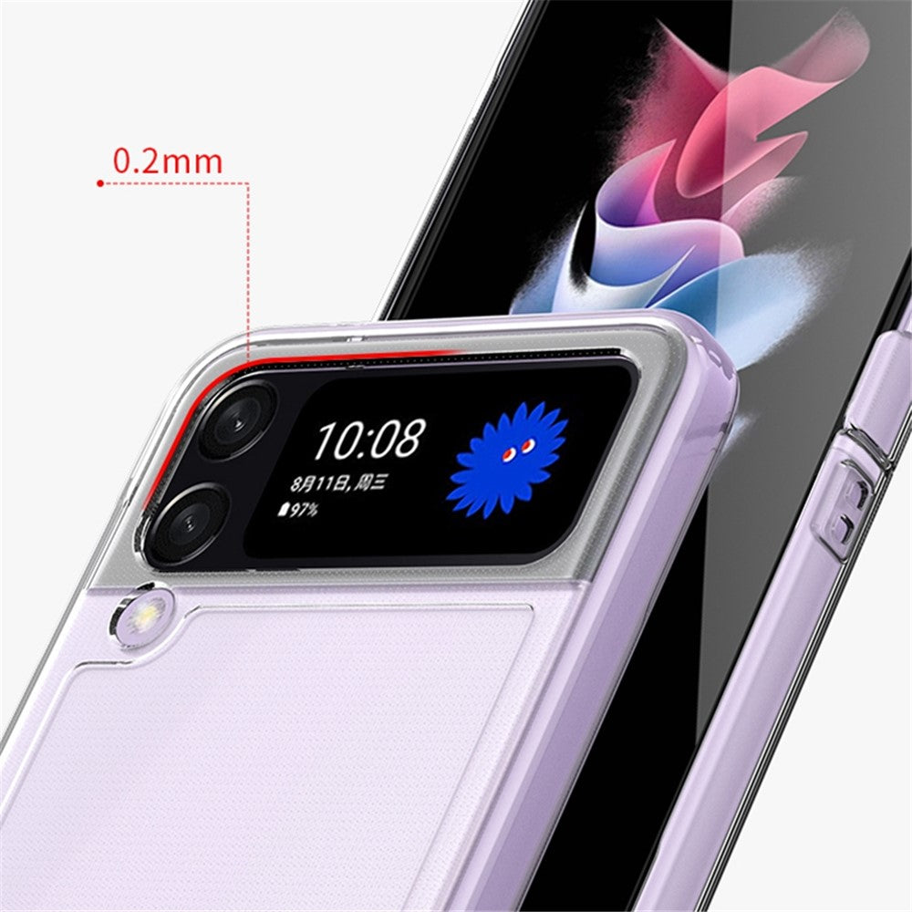 Til Samsung Galaxy Z Flip4 5G Transparent Metal Ringholder Design Hard PC+PVC Telefonetui Cover Foldbar Skal