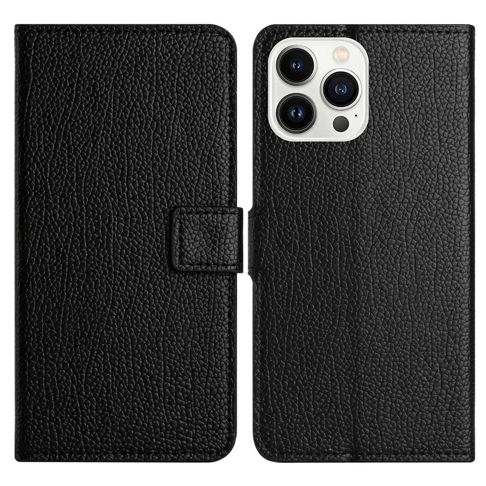 For iPhone 14 Pro Max 6.7 inch Litchi Texture PU Leather Case Stand Wallet Full Protection Phone Cover