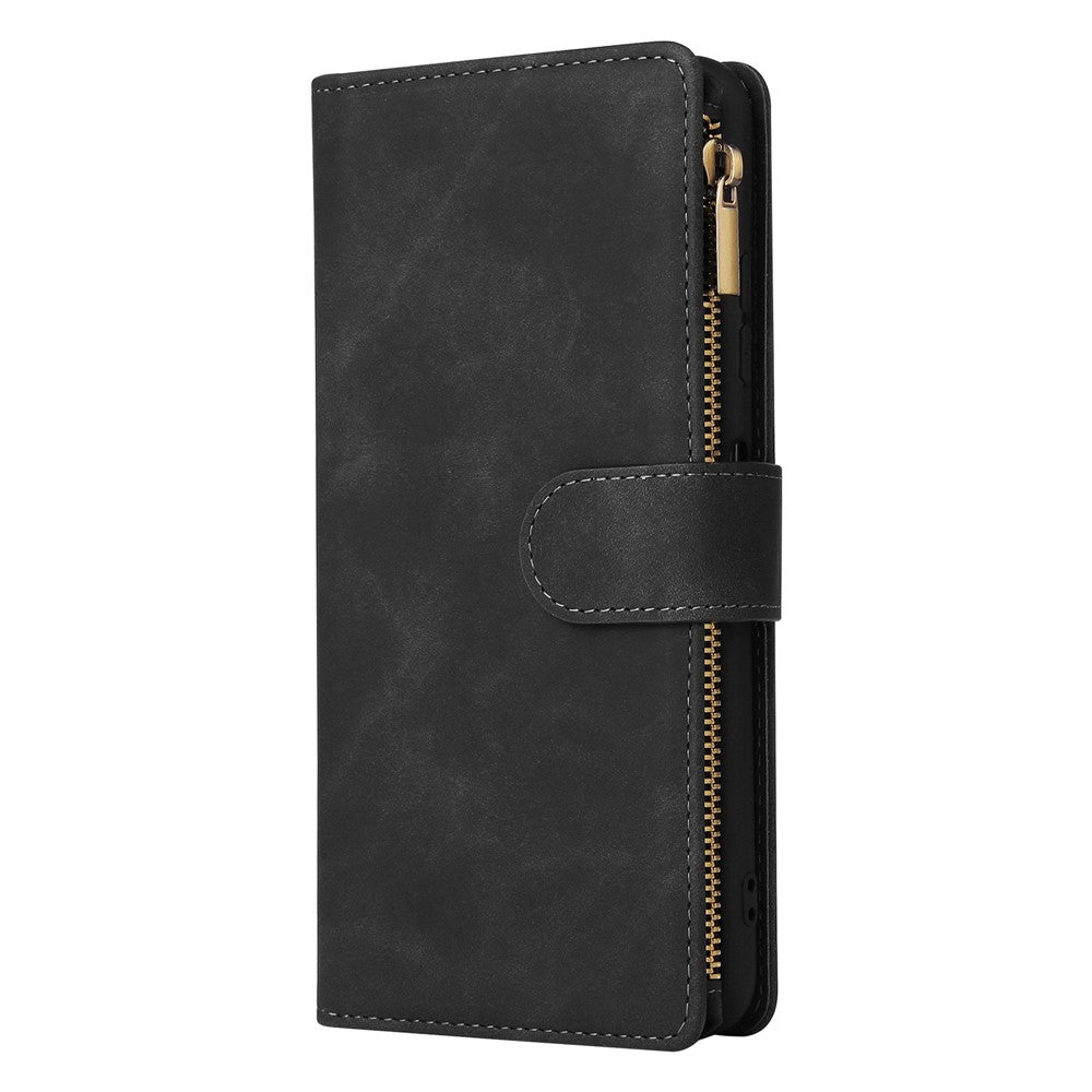 Til Samsung Galaxy A22 5G (EU Version) Multi Kreditkortpladser Læder Telefoncover Pung Stander Magnetisk Lås Cover med Lynlåslomme