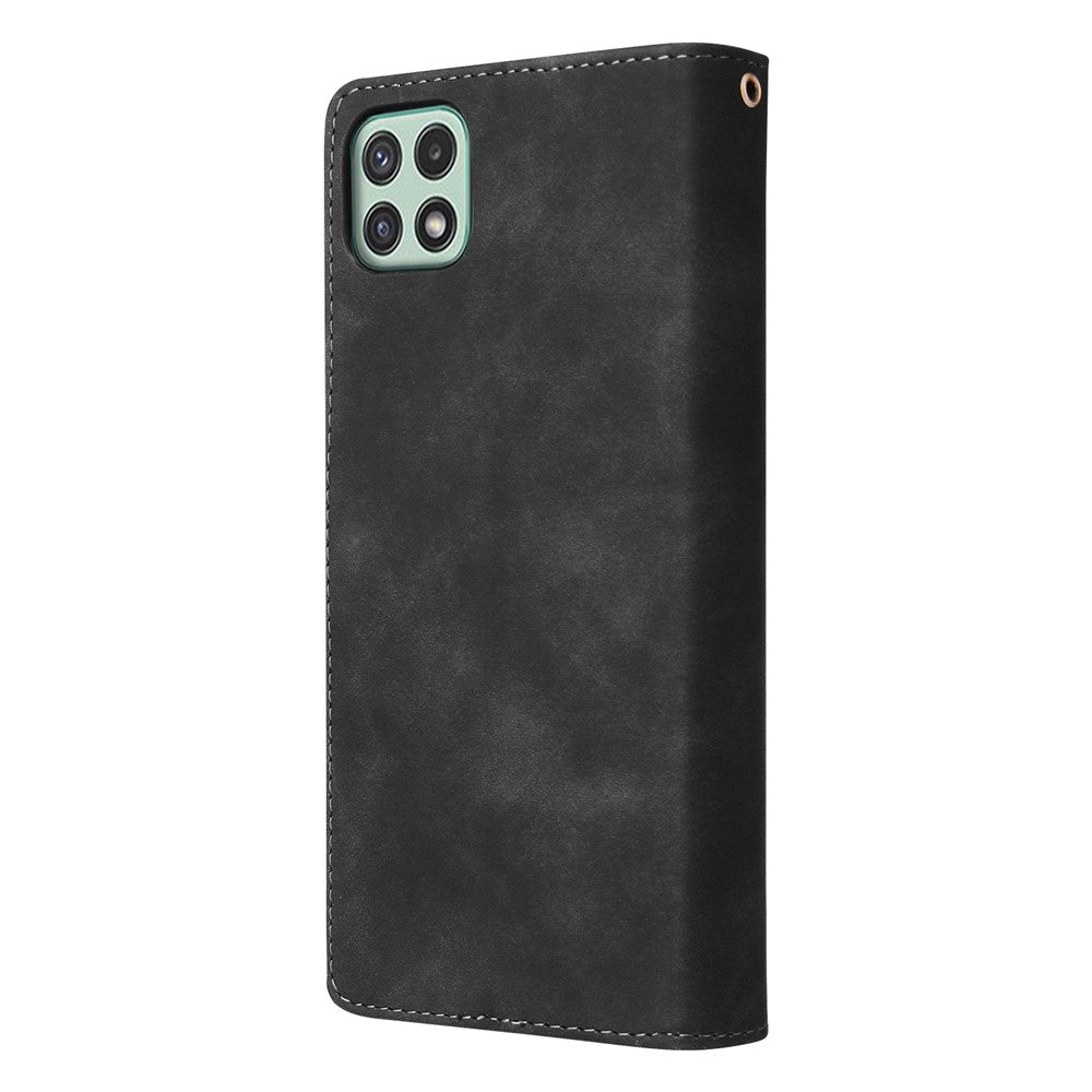Til Samsung Galaxy A22 5G (EU Version) Multi Kreditkortpladser Læder Telefoncover Pung Stander Magnetisk Lås Cover med Lynlåslomme