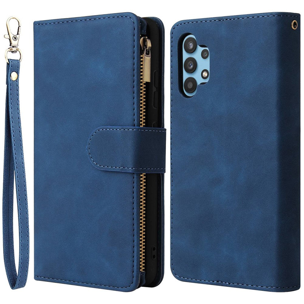 For Samsung Galaxy A32 4G (EU Version) Multiple Card Slots Zipper Pocket Leather Phone Case Stand Wallet Cover