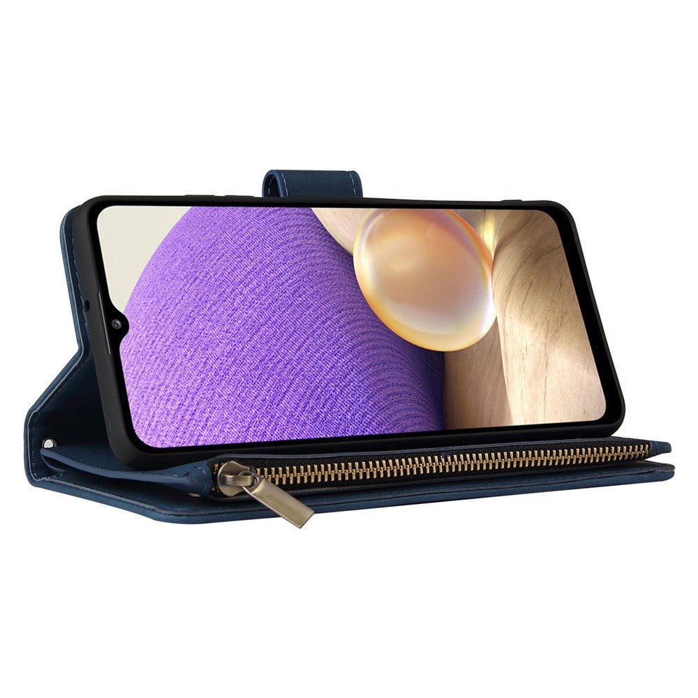 For Samsung Galaxy A32 4G (EU Version) Multiple Card Slots Zipper Pocket Leather Phone Case Stand Wallet Cover