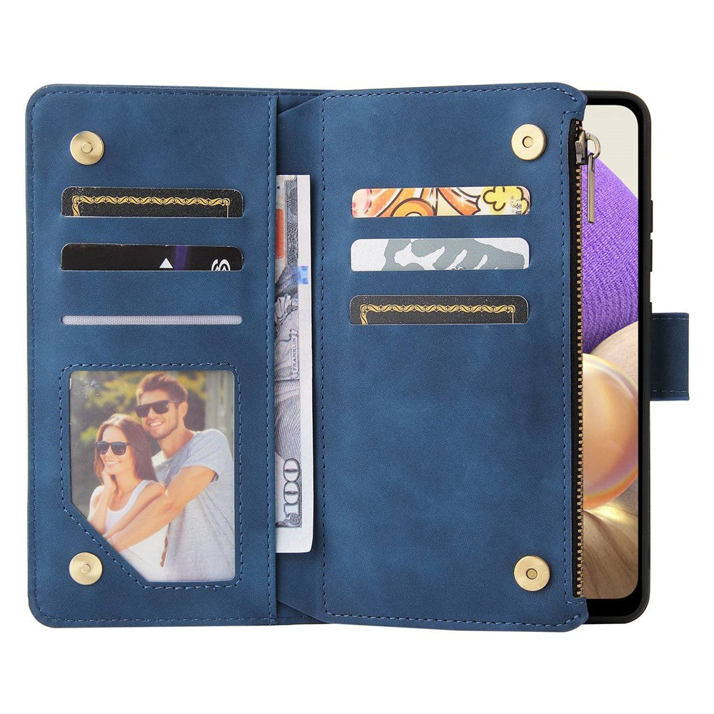 For Samsung Galaxy A32 4G (EU Version) Multiple Card Slots Zipper Pocket Leather Phone Case Stand Wallet Cover