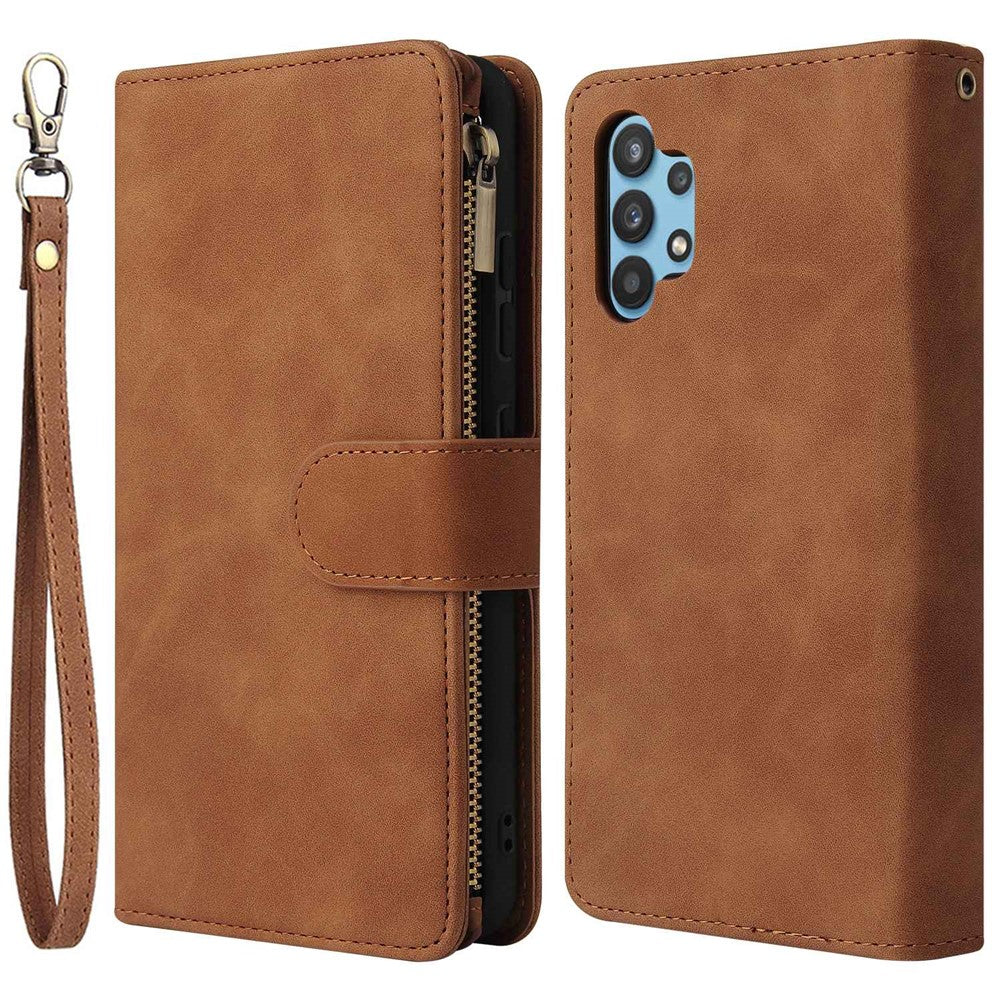 For Samsung Galaxy A32 4G (EU Version) Multiple Card Slots Zipper Pocket Leather Phone Case Stand Wallet Cover