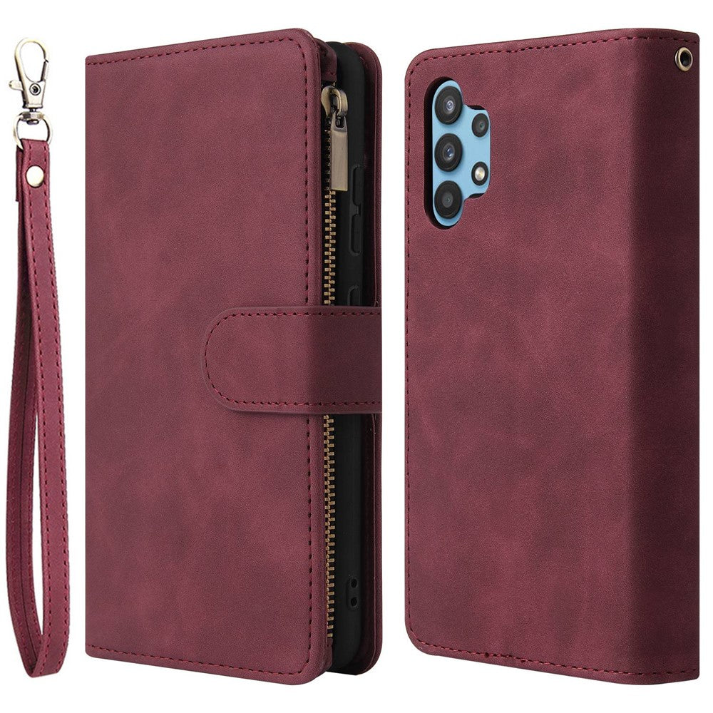 For Samsung Galaxy A32 4G (EU Version) Multiple Card Slots Zipper Pocket Leather Phone Case Stand Wallet Cover