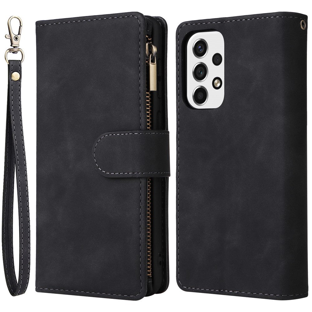 For Samsung Galaxy A53 5G Multiple Card Slots Drop-proof Case Leather Wallet Stand Folio Flip Phone Cover with Zipper Pocket