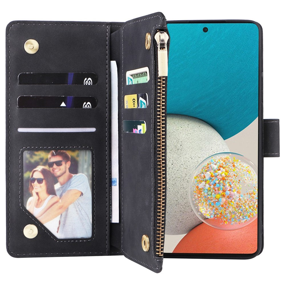 For Samsung Galaxy A53 5G Multiple Card Slots Drop-proof Case Leather Wallet Stand Folio Flip Phone Cover with Zipper Pocket