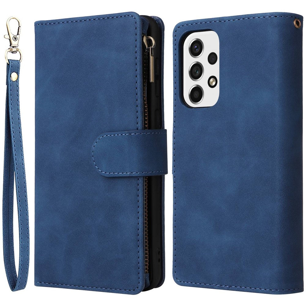 For Samsung Galaxy A53 5G Multiple Card Slots Drop-proof Case Leather Wallet Stand Folio Flip Phone Cover with Zipper Pocket