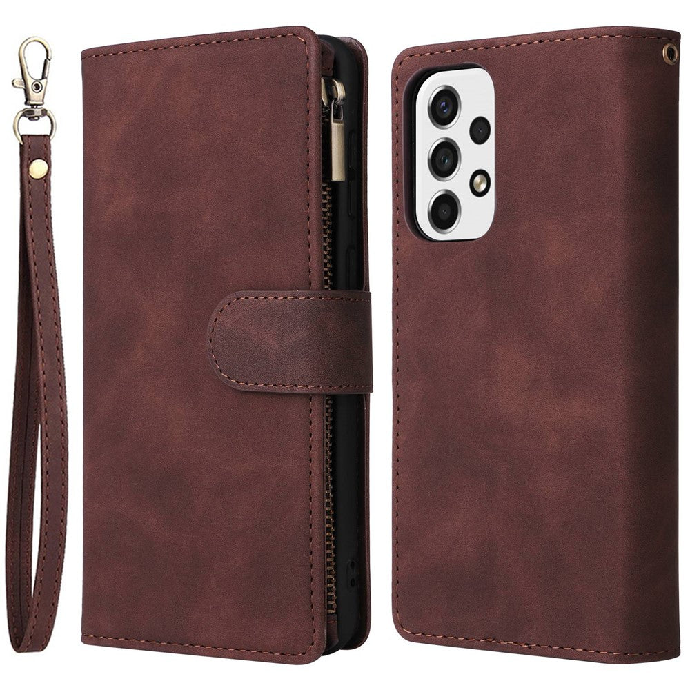 For Samsung Galaxy A53 5G Multiple Card Slots Drop-proof Case Leather Wallet Stand Folio Flip Phone Cover with Zipper Pocket