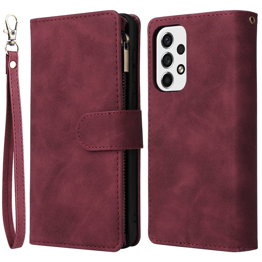 For Samsung Galaxy A53 5G Multiple Card Slots Drop-proof Case Leather Wallet Stand Folio Flip Phone Cover with Zipper Pocket