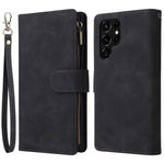 Samsung Galaxy S22 Ultra 5G-cover i PU-læder, stødabsorberende mobilcover, kortholder, pungcover med lynlås
