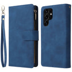 Samsung Galaxy S22 Ultra 5G-cover i PU-læder, stødabsorberende mobilcover, kortholder, pungcover med lynlås