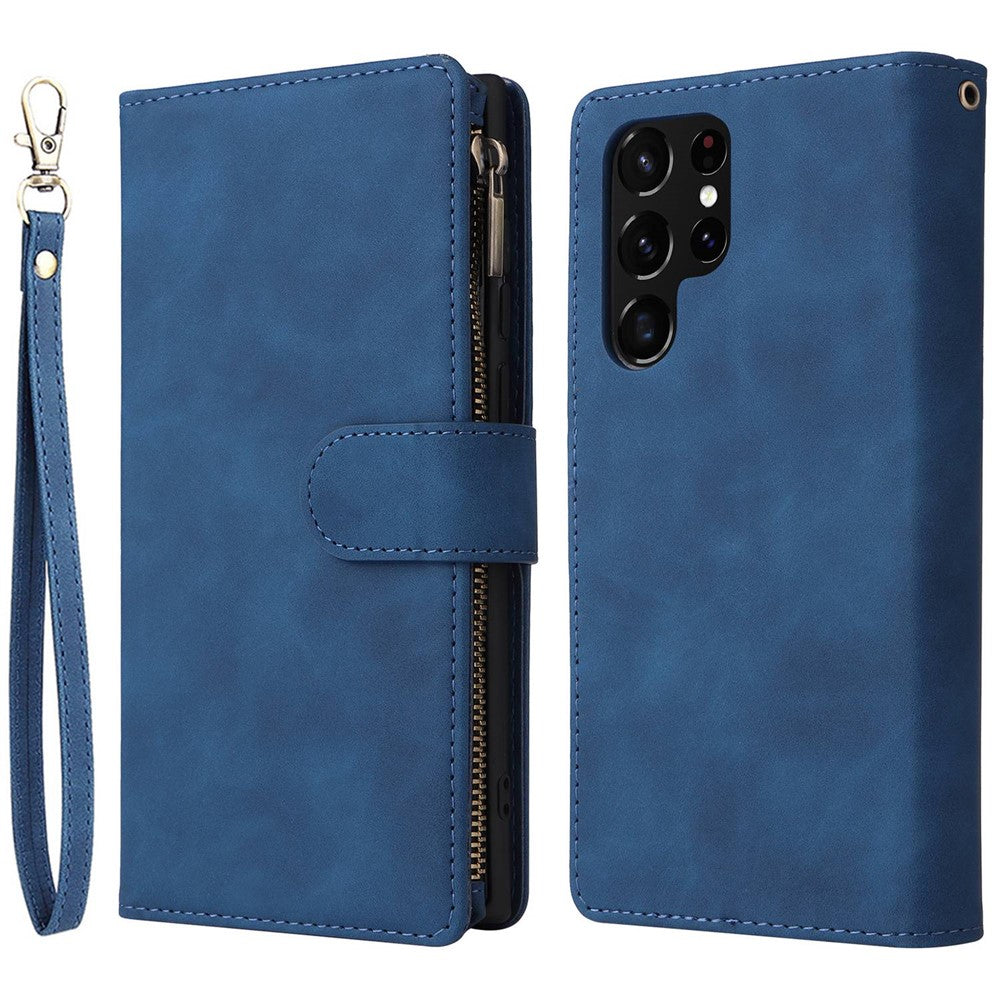 Samsung Galaxy S22 Ultra 5G-cover i PU-læder, stødabsorberende mobilcover, kortholder, pungcover med lynlås