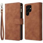 Samsung Galaxy S22 Ultra 5G-cover i PU-læder, stødabsorberende mobilcover, kortholder, pungcover med lynlås