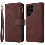 Samsung Galaxy S22 Ultra 5G-cover i PU-læder, stødabsorberende mobilcover, kortholder, pungcover med lynlås