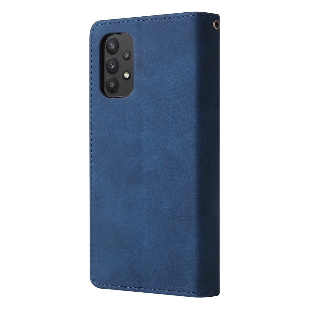 Samsung Galaxy A32 5G / M32 5G Flera kortplatser PU-läder Fullt skyddande mobilskal med dragkedja och ficka, plånboksfodral med stativ