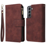 Multiple Card Slots Leather Case for Samsung Galaxy S22+ 5G, Anti-drop Wallet Stand Phone Cover with Zipper Pocket