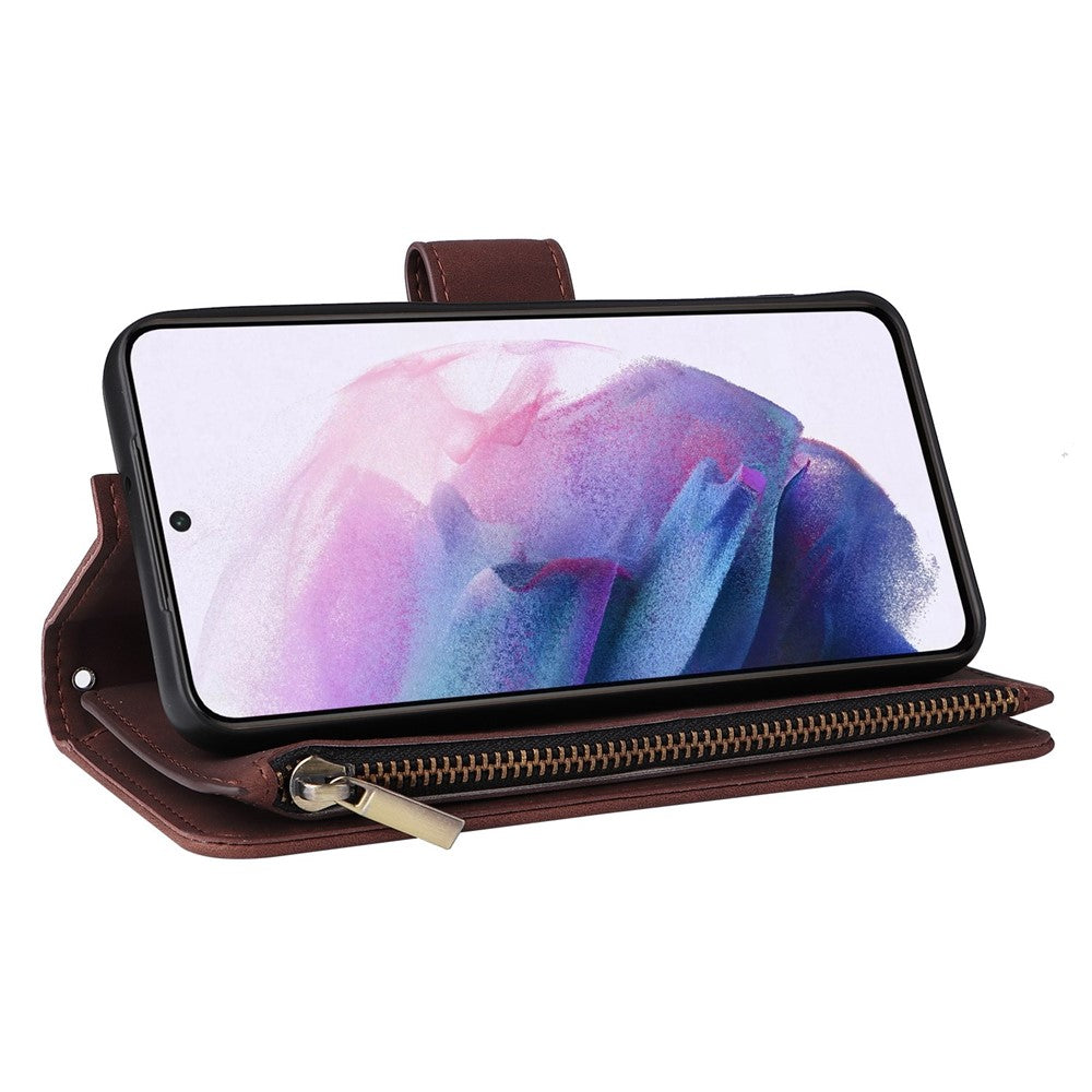 Multiple Card Slots Leather Case for Samsung Galaxy S22+ 5G, Anti-drop Wallet Stand Phone Cover with Zipper Pocket