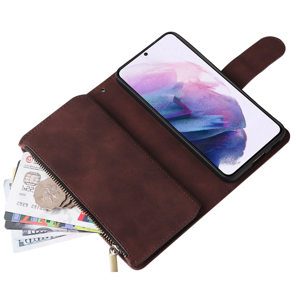 Multiple Card Slots Leather Case for Samsung Galaxy S22+ 5G, Anti-drop Wallet Stand Phone Cover with Zipper Pocket