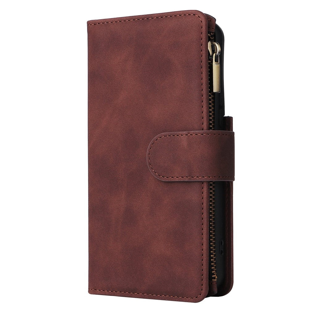 Multiple Card Slots Leather Case for Samsung Galaxy S22+ 5G, Anti-drop Wallet Stand Phone Cover with Zipper Pocket