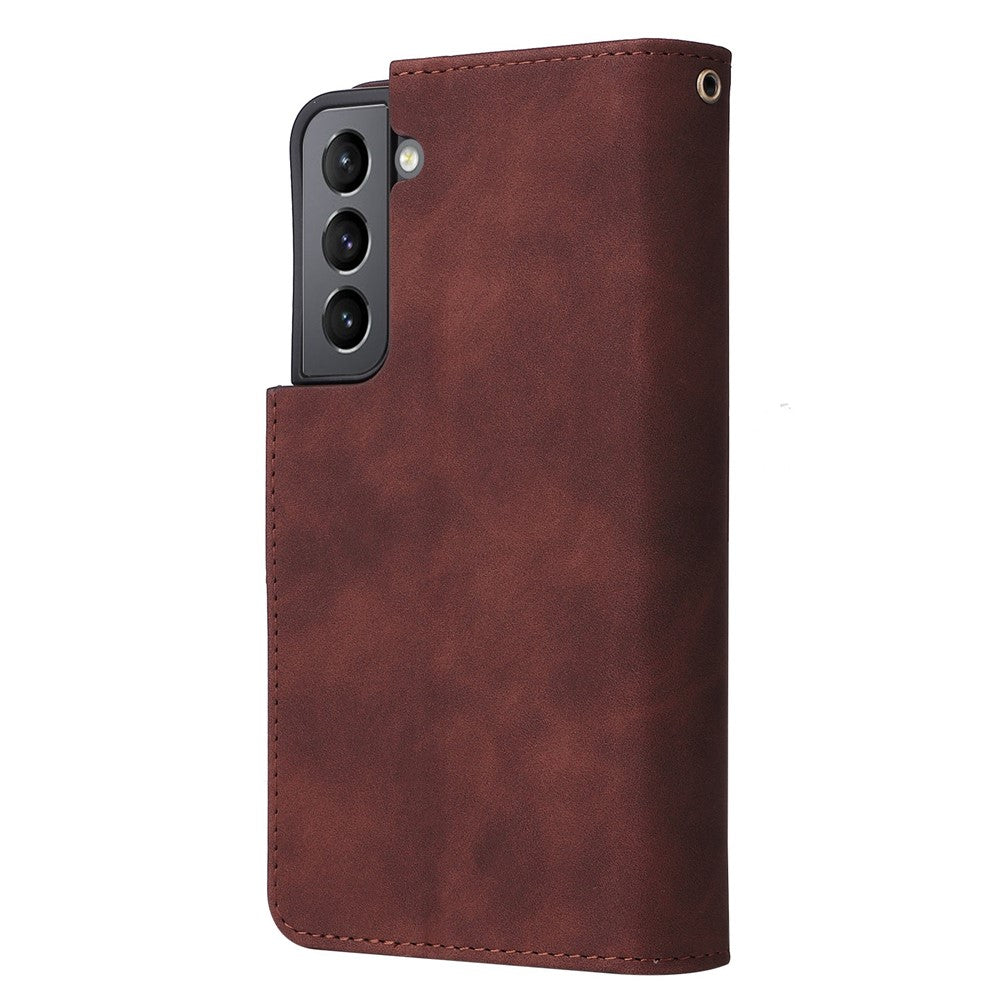 Multiple Card Slots Leather Case for Samsung Galaxy S22+ 5G, Anti-drop Wallet Stand Phone Cover with Zipper Pocket